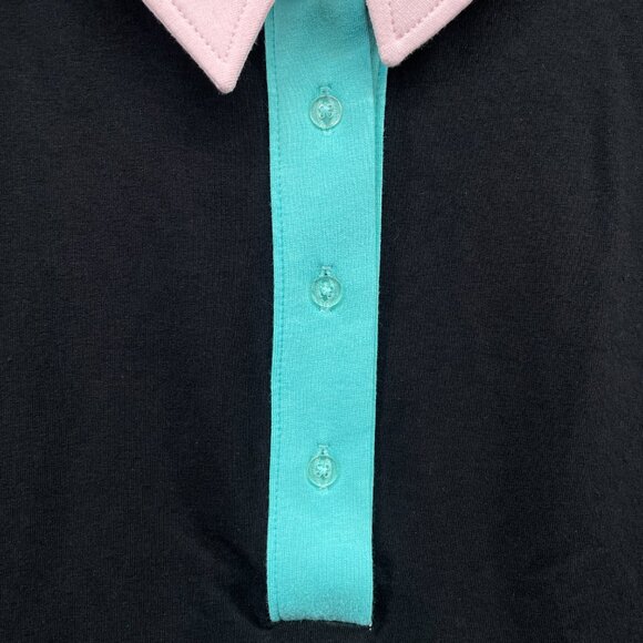 NWT Lobo Maul Polo Shirt 3/4 Sleeve Contrast Trim Collar Black Pink Teal Large - Picture 7 of 11